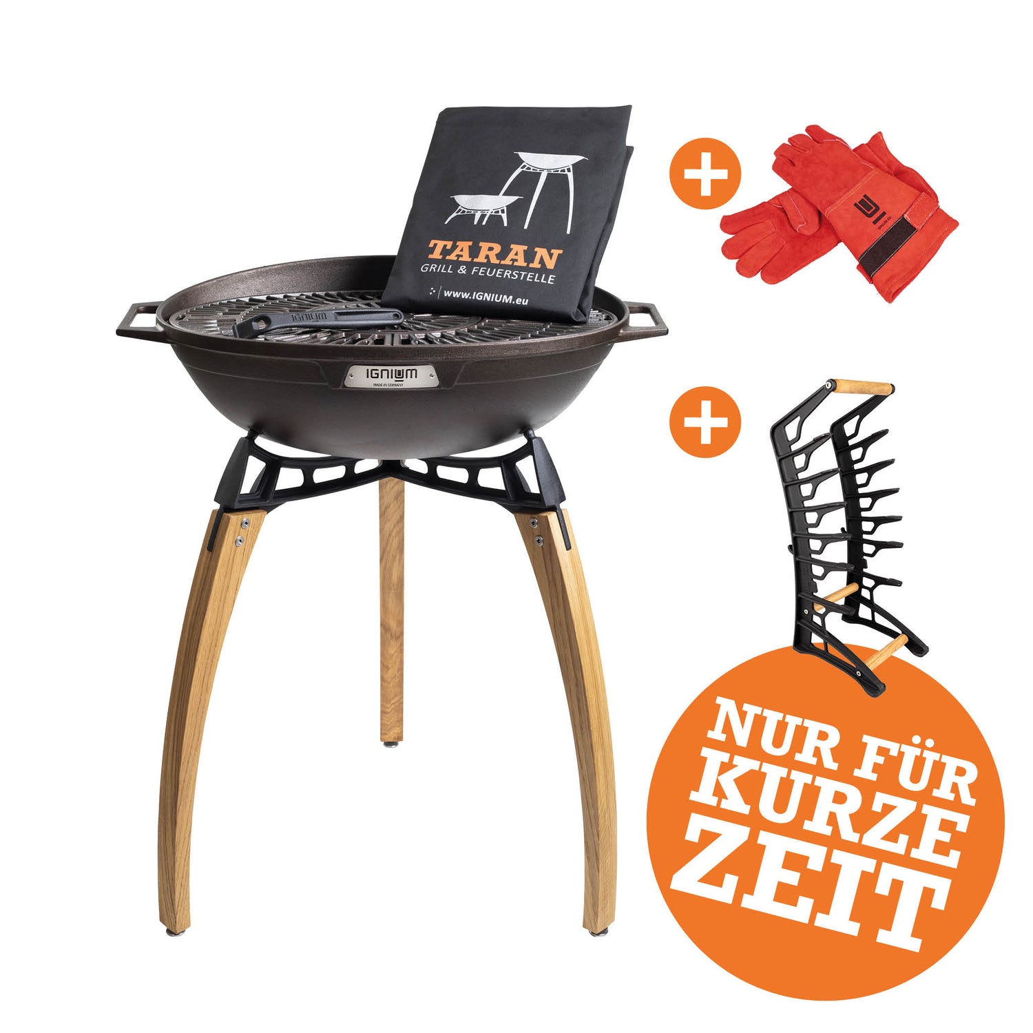 TARAN Starter-Paket: Saisonangebot | Design Feuerschale mit Grill und Zubehör